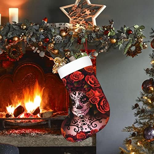 ถุงน่องคริสต์มาส Augenstern Sugar Skull Roses Halloween Fireplace สองด้านแขวนถุงน่องแขวน