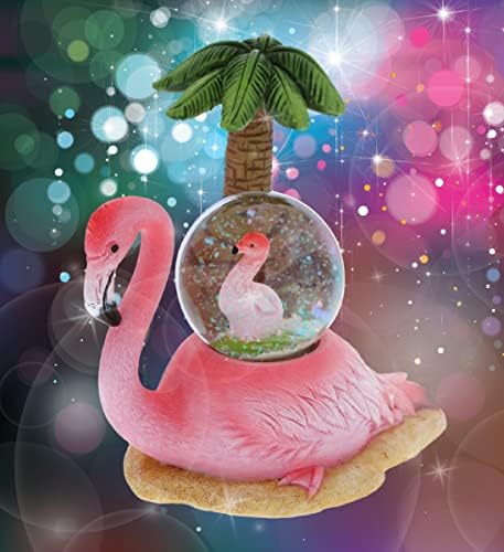 Cota Global Flamingo Snow Globe - ประกายน้ำลูกโลกรูปปั้นด้วยแวววาวประกาย, เครื่องประดับแปลกใหม่สำหรับการตกแต่งบ้าน,