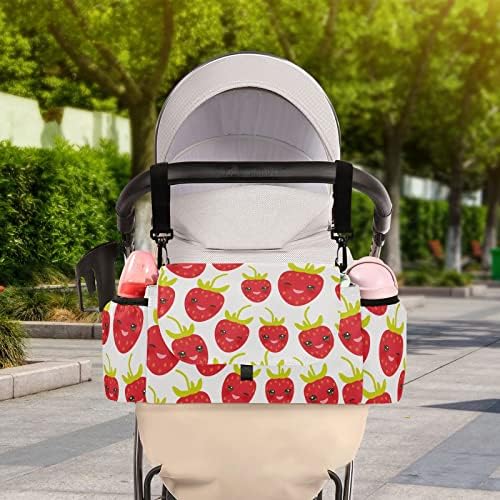 Kfbe Strawberry Fruit Baby Baby Stroller Organisers Universal พร้อมที่วาง 2 ถ้วยและสายรัดไหล่ที่ถอดออกได้, ความจุขนาดใหญ่,