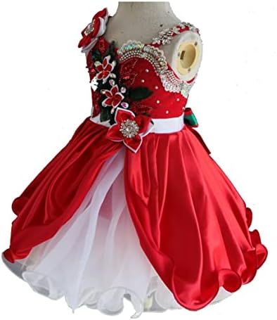 Jennifer G221RG Christmas Toddler Baby ทารกแรกเกิด Little Girl Pageant Party Dress Red Size 18-24m