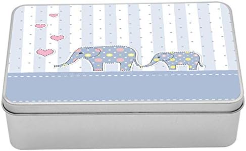 Ambesonne Animal Cartoon Tin Box, Bath ธีมการเฉลิมฉลองร่าเริงการออกแบบลายทางสีอ่อนนุ่ม, กล่องเก็บโลหะสี่เหลี่ยมผืนผ้าแบบพกพาที่?