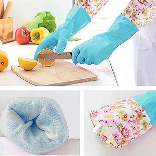 ถุงมือยางกันน้ำถุงมือ,2 คู่ยาวขนาดกลางข้อมือฝูงซับในครัวเรือนทำความสะอาดถุงมือ