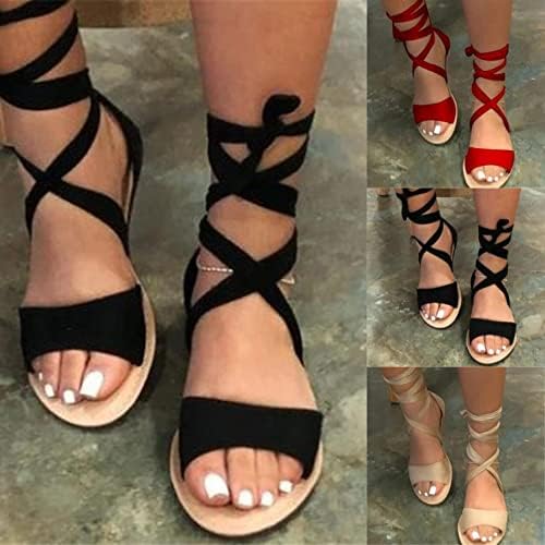 Masbird Sandals สำหรับผู้หญิงที่แต่งตัวแล้ว Summer Lace Up Tie Up Flat Flat Flat สบายเปิดนิ้วเท้าโรมันสายรัดโรมันแฟลตแฟลตรองเท้าแตะรองเท้าแตะรองเท้าแตะรองเท้าแตะ
